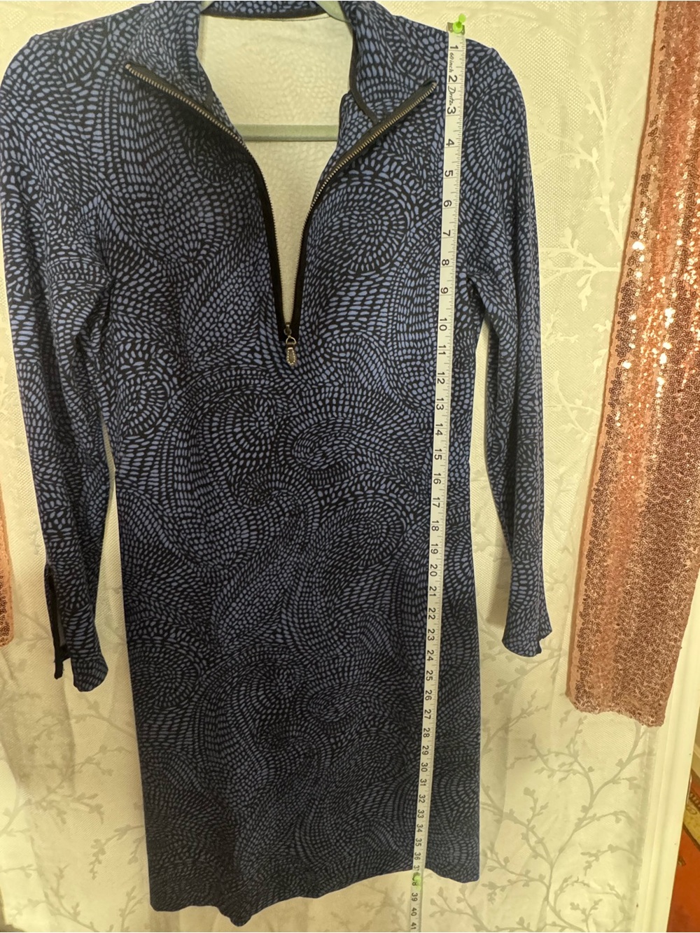 J. McLaughlin Navy & Light Blue Zip-Front Long Sleeve Dress
